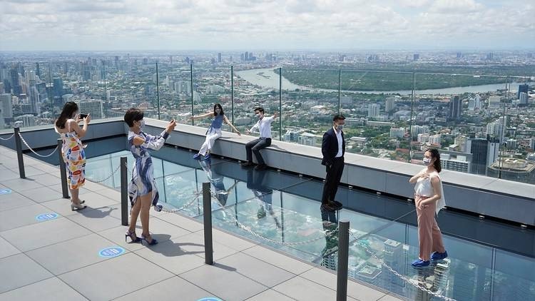 Explore the Mahanakhon SkyWalk Observation Deck's glass pathway