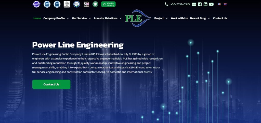 Power Line Engineering Public Company Limited's Homepage